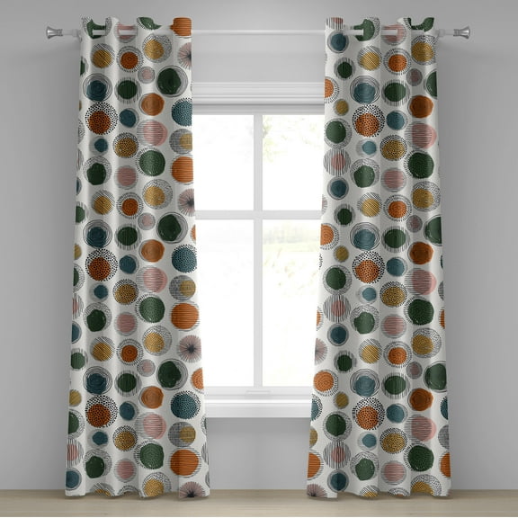 Ambesonne Geometric Grommet Curtain, Atomic Sketch Mid Century, 50"x84", Orange Green Blush