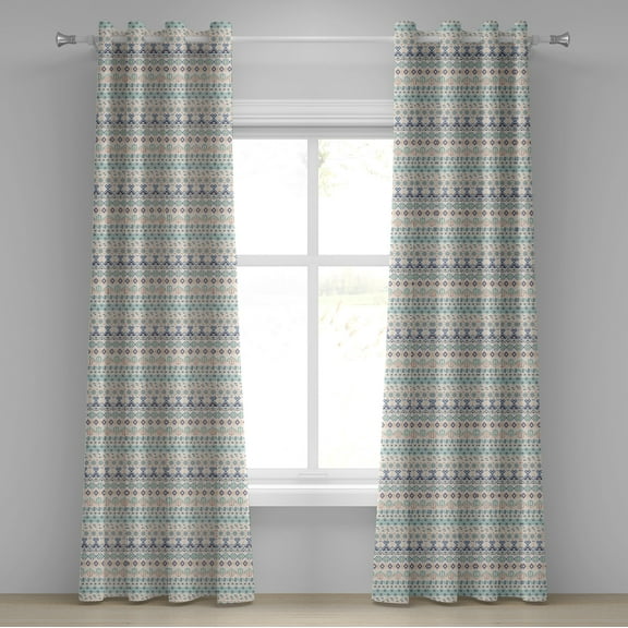 Ambesonne Geometric Grommet Curtain, Aztec Motifs Squares, 50" x 108", Mint Dark Blue Peach