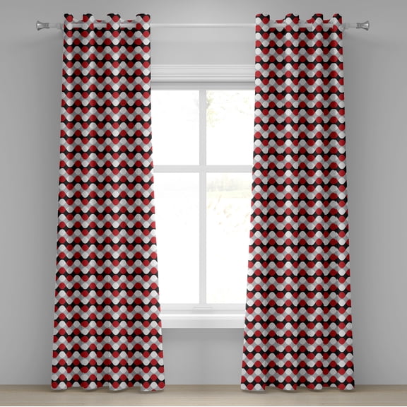 Ambesonne Geometric Grommet Curtain, Bicolor Oval Shapes, 50" x 120", Vermilion Grey White