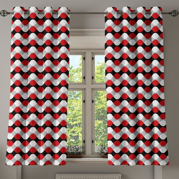 Ambesonne Geometric Grommet Curtain, Bicolor Oval Shapes, 50" x 54", Vermilion Grey White