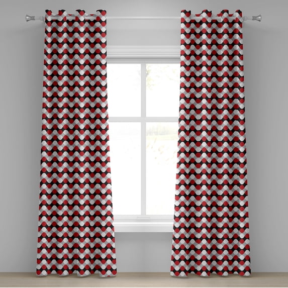 Ambesonne Geometric Grommet Curtain, Bicolor Oval Shapes, 50" x 84", Vermilion Grey White