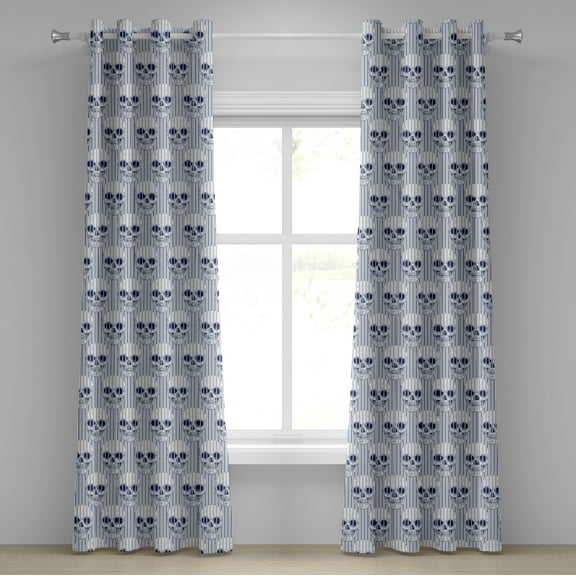 Ambesonne Geometric Grommet Curtain, Blue Skulls Optical, 50" x 72", Navy Blue White