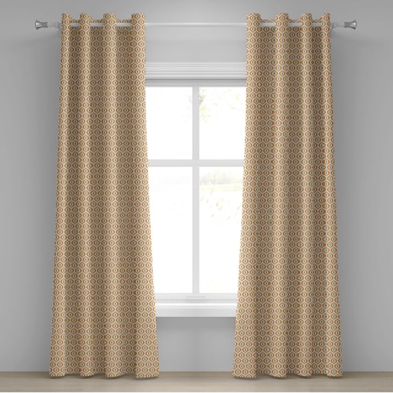 Ambesonne Geometric Grommet Curtain, Cats Eye Pattern, 50" x 84", Orange Fern Green White
