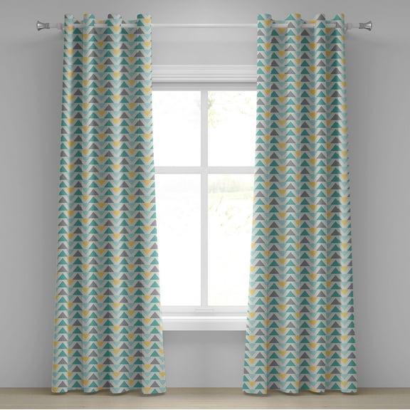 Ambesonne Geometric Grommet Curtain, Chevron Retro Style, 50" x 72", Seafoam Yellow Grey