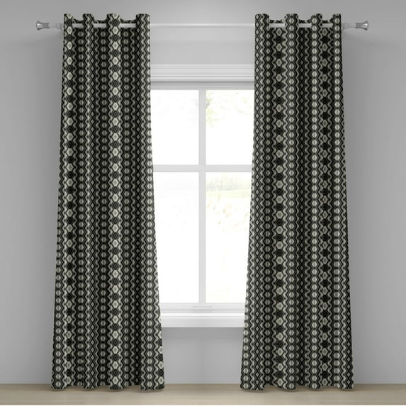 Ambesonne Geometric Grommet Curtain, Chevron Zigzags Boho, 50" x 72", Charcoal Grey Black