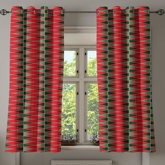 Ambesonne Geometric Grommet Curtain, Christmas Shapes, 50" x 54", Almond Green Red