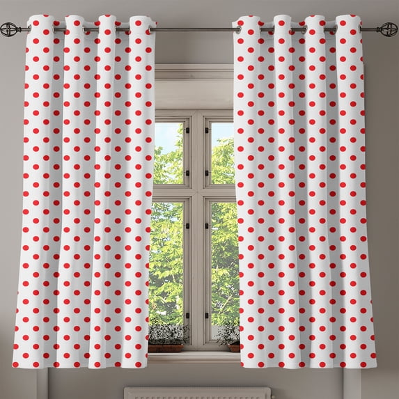 Ambesonne Geometric Grommet Curtain, Country Picnic Polka Dots, 50" x 63", White and Vermilion