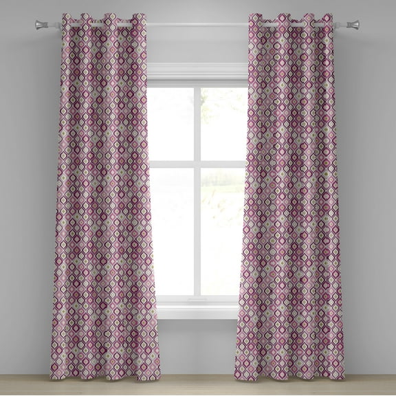 Ambesonne Geometric Grommet Curtain, Doodle Style Leaf, 50" x 72", Purple Pink Olive Green
