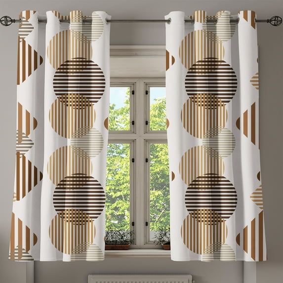 Ambesonne Geometric Grommet Curtain, Earthy Striped Squares, 50"x63", Chocolate Brown and Off White