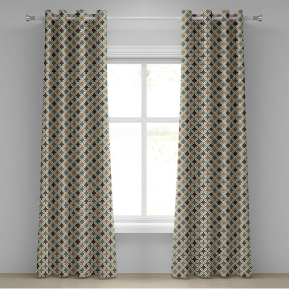 Ambesonne Geometric Grommet Curtain, Eastern Look Mosaic Tile, 50" x 96", Tan Brown Sage Green