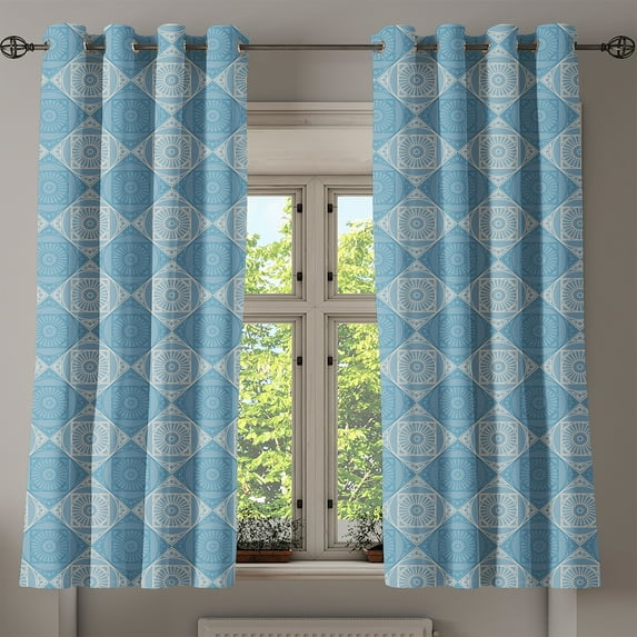 Ambesonne Geometric Grommet Curtain, Egyptian Form, 50" x 63", Teal and Pale Yellow
