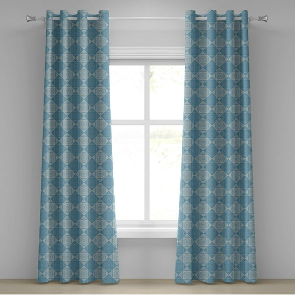 Ambesonne Geometric Grommet Curtain, Egyptian Form, 50" x 72", Teal and Pale Yellow