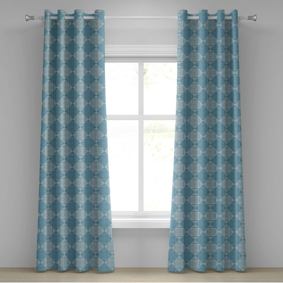 Ambesonne Geometric Grommet Curtain, Egyptian Form, 50" x 84", Teal and Pale Yellow