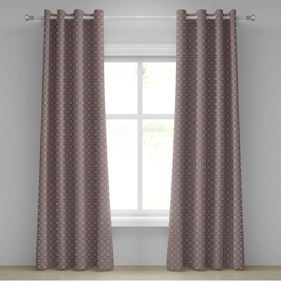 Ambesonne Geometric Grommet Curtain, Floral Eastern Motifs, 50" x 96", Pale Orange Mauve Coral