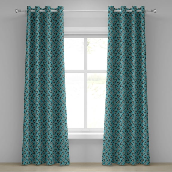 Ambesonne Geometric Grommet Curtain, Flower Patterned, 50" x 96", Blue Vermilion Black