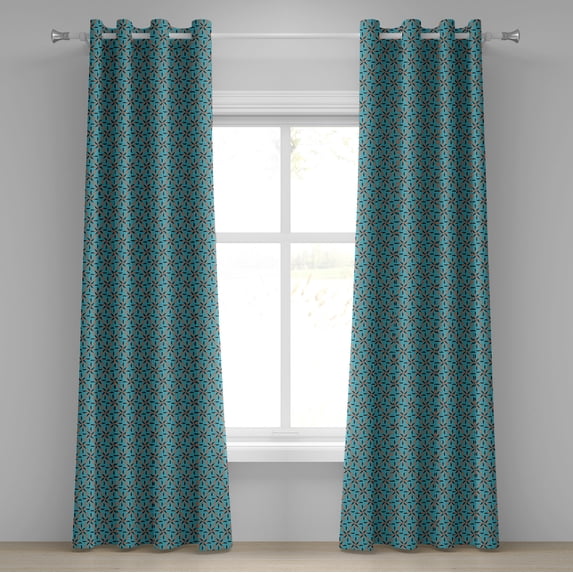 Ambesonne Geometric Grommet Curtain, Flower Patterned, 50" x 96", Blue Vermilion Black