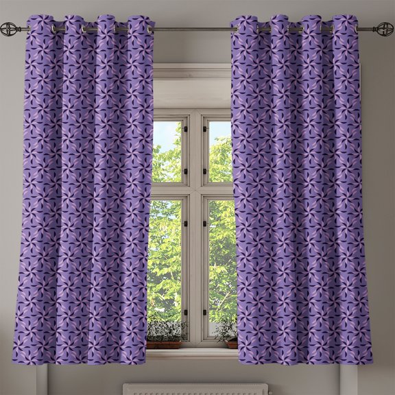 Ambesonne Geometric Grommet Curtain, Flowers Nature in Bloom, 50" x 54", Dark Purple Violet Lilac