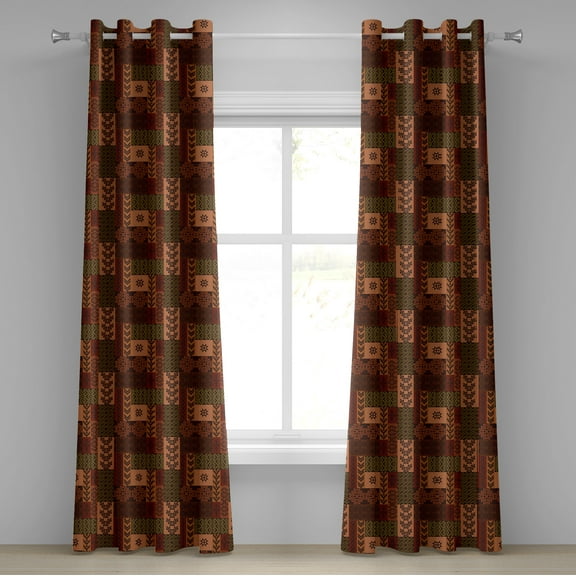 Ambesonne Geometric Grommet Curtain, Folk Shape, 50" x 84", Pink Green and Brown