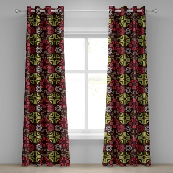 Ambesonne Geometric Grommet Curtain, Funky Vortex Lines, 50" x 108", Lime Green Dark Brown