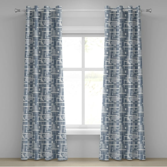 Ambesonne Geometric Grommet Curtain, Futuristic Stripes, 50" x 120", Cadet Blue Grey White