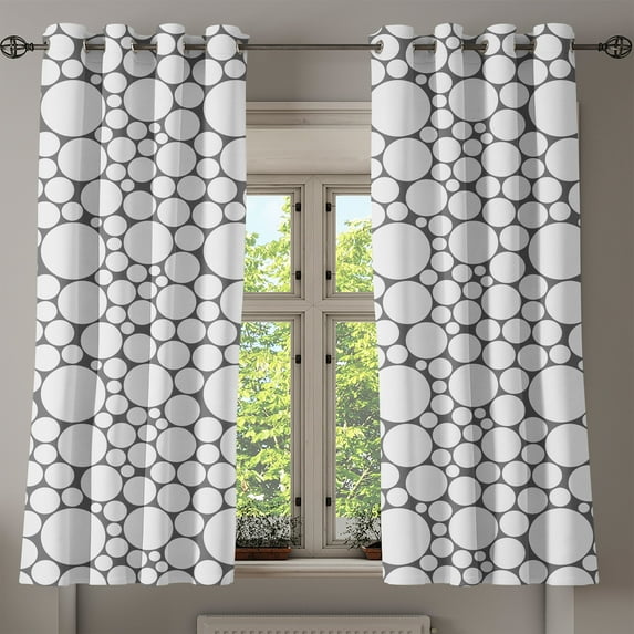 Ambesonne Geometric Grommet Curtain, Grey White Circle, 50" x 63", Dark Grey White