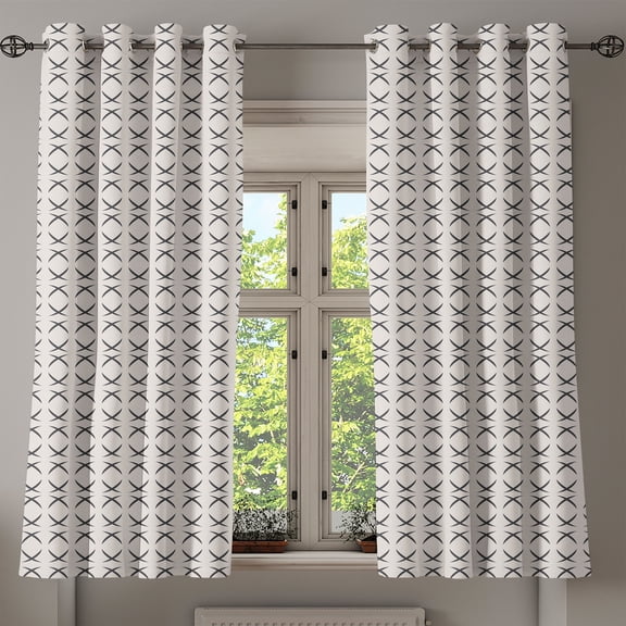 Ambesonne Geometric Grommet Curtain, Half Circle Geometric, 50" x 63", Charcoal Grey Pearl