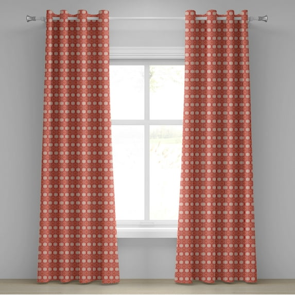 Ambesonne Geometric Grommet Curtain, Hexagonal Comb Tile, 50" x 84", Peach Coral Dark Coral
