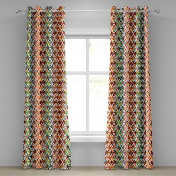 Ambesonne Geometric Grommet Curtain, Hexagonal Shape Retro, 50" x 72", Mustard Orange
