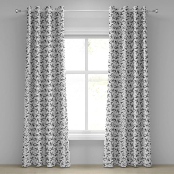 Ambesonne Geometric Grommet Curtain, Intersecting Squares, 50" x 120", Black Pale Grey White