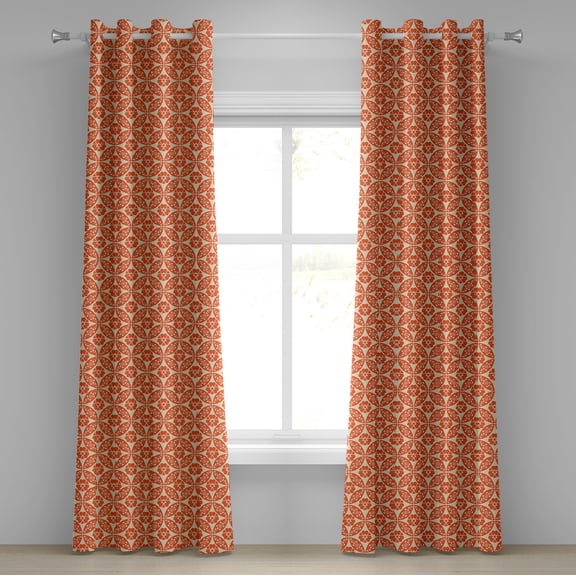 Ambesonne Geometric Grommet Curtain, Japanese Flowers, 50" x 84", Vermilion Cream