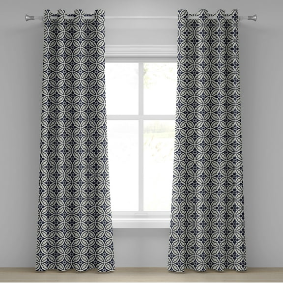 Ambesonne Geometric Grommet Curtain, Japanese Mandala, 50" x 108", Dark Blue Cream