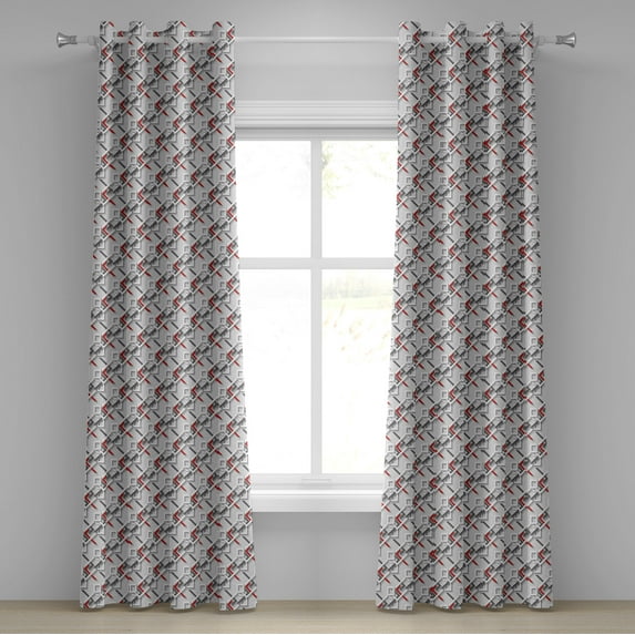 Ambesonne Geometric Grommet Curtain, Modern Grid Design, 50" x 120", Charcoal Grey White Red