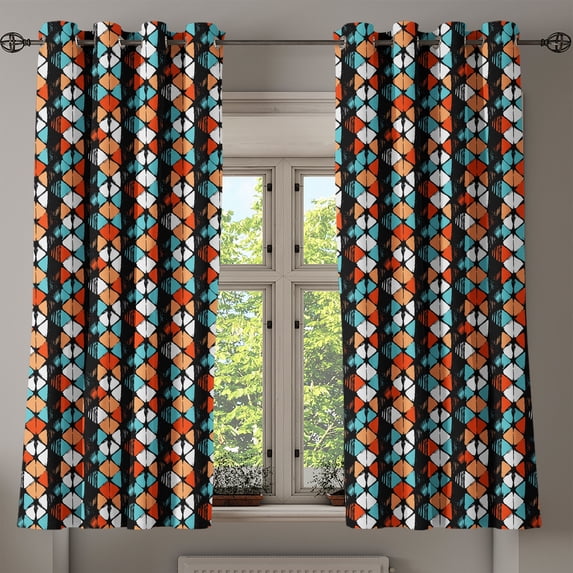 Ambesonne Geometric Grommet Curtain, Modern Hexagon Design, 50" x 54", Turquoise Salmon