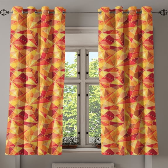 Ambesonne Geometric Grommet Curtain, Mosaic Digital Style, 50" x 54", Orange Marigold Red