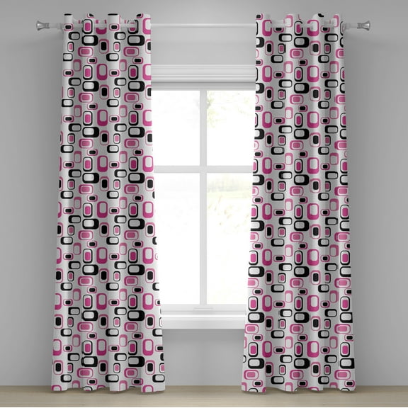 Ambesonne Geometric Grommet Curtain, Old Fashioned Style, 50" x 72", Pink White Black