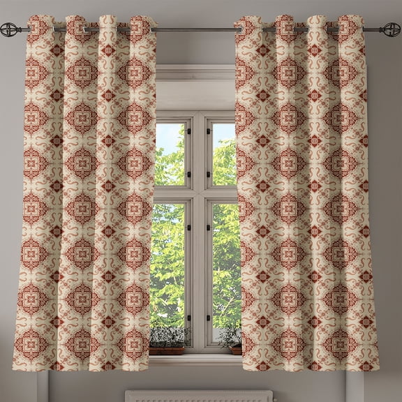 Ambesonne Geometric Grommet Curtain, Oriental Flowers, 50" x 54", Pale Orange Redwood