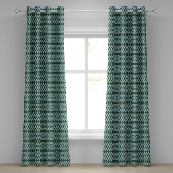 Ambesonne Geometric Grommet Curtain, Overlapping Diamond Shape, 50" x 96", Petrol Blue Olive Green