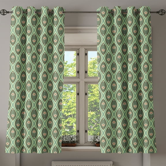 Ambesonne Geometric Grommet Curtain, Peacock Feathers, 50" x 54", Pistachio Green Tan