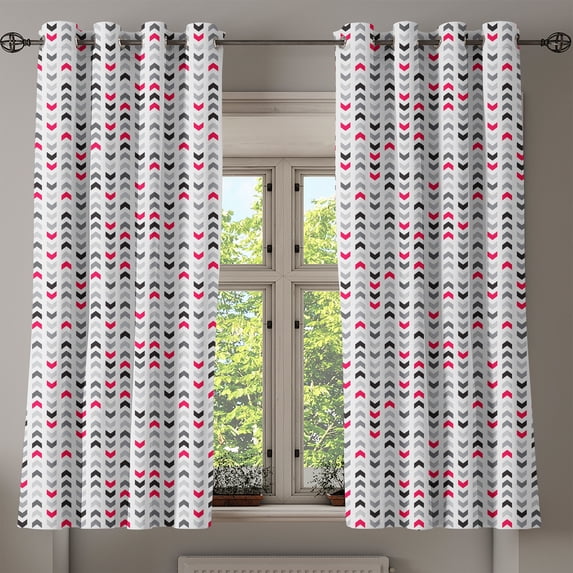Ambesonne Geometric Grommet Curtain, Red Zig Zags Chevron, 50" x 54", Hot Pink Grey White