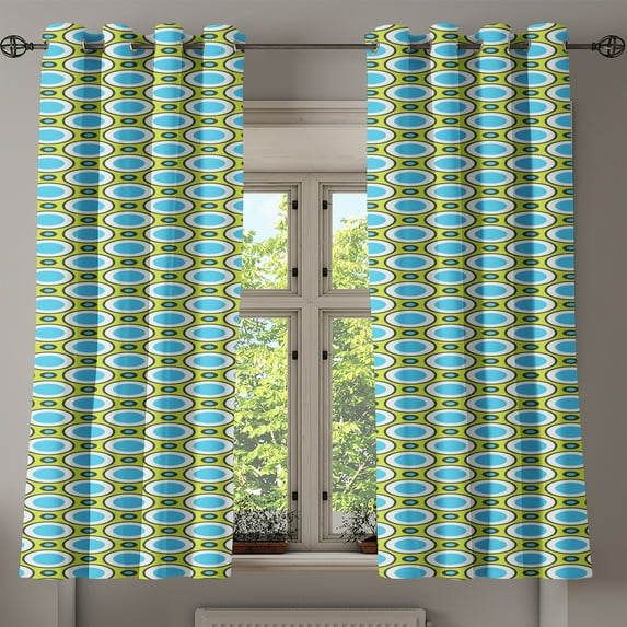 Ambesonne Geometric Grommet Curtain, Retro Circle and Dots, 50" x 54", Yellow Green Blue Black