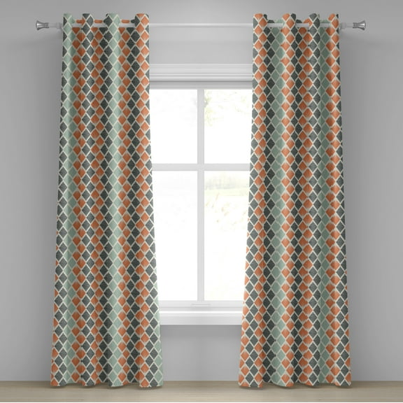 Ambesonne Geometric Grommet Curtain, Rhombs with Lines, 50" x 120", Grey Almond Green