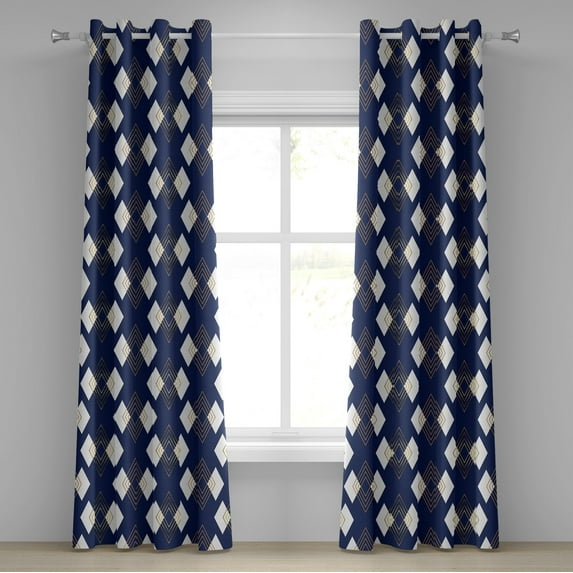 Ambesonne Geometric Grommet Curtain, Rhombus Shapes Modern Art, 50"x120", Dark Blue Earth Yellow