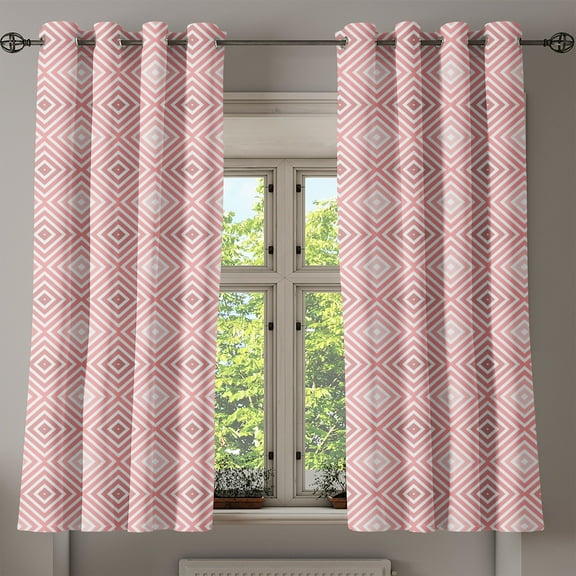 Ambesonne Geometric Grommet Curtain, Rhombus Stripes Line, 50" x 54", Pale Pink