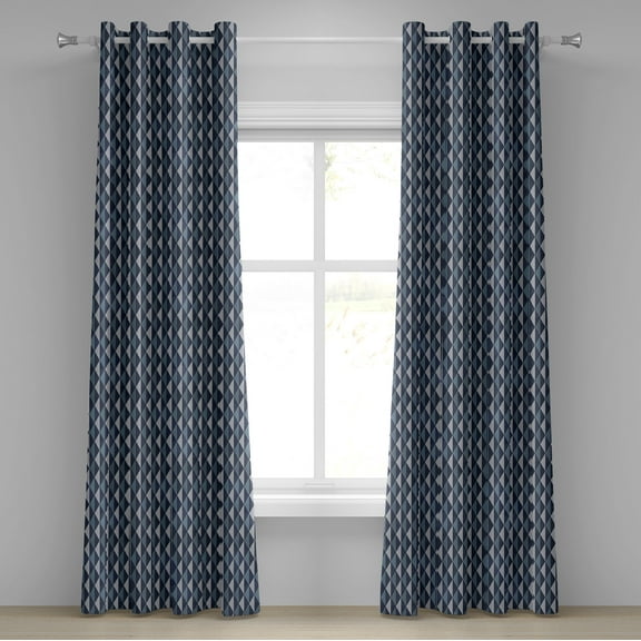 Ambesonne Geometric Grommet Curtain, Rhombuses and Dots, 50" x 96", Bluegrey Dark Blue White