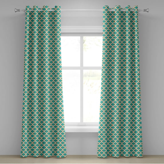 Ambesonne Geometric Grommet Curtain, Seventies Retro Form, 50" x 84", Orange White Teal