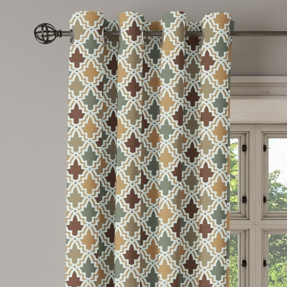 Ambesonne Geometric Grommet Curtain Single Panel, Eastern Look Mosaic Tile, 50"x60", Tan Brown Sage Green