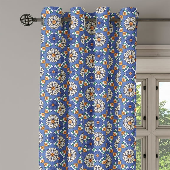 Ambesonne Geometric Grommet Curtain Single Panel, Flower Pattern Orient, 50"x60", Violet Blue Orange Green
