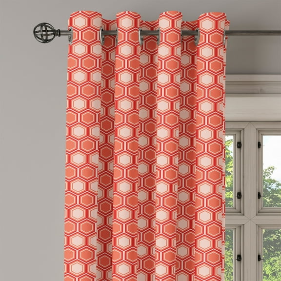 Ambesonne Geometric Grommet Curtain Single Panel, Hexagonal Comb Tile, 50"x60", Peach Coral Dark Coral