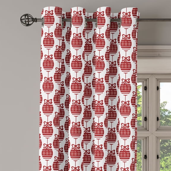Ambesonne Geometric Grommet Curtain Single Panel, Ornamental Christmas, 50"x60", Ruby White