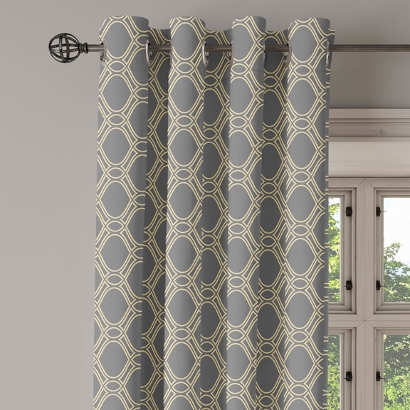 Ambesonne Geometric Grommet Curtain Single Panel, Oval Shapes Stripes, 50"x60", Beige and Taupe